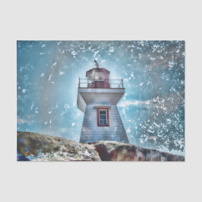 Seeleuchtturm-Türkis-Blau-Foto-Kunst Seidenpapier (Vorderseite)