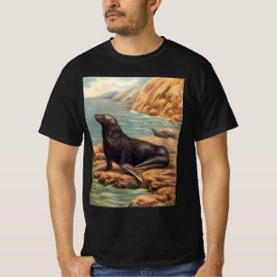 Seelöwe am Meeresufer, Vintage Meeres Säugetiere T-Shirt