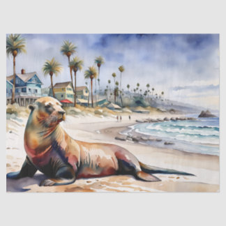 Seelöwe am Strand Seidenpapier