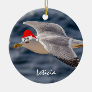 Seelöwe in der Weihnachtsmannmütze Weihnachten Keramik Ornament