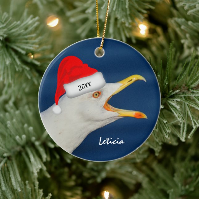Seelöwe in der Weihnachtsmannmütze Weihnachten Keramik Ornament (Baum)