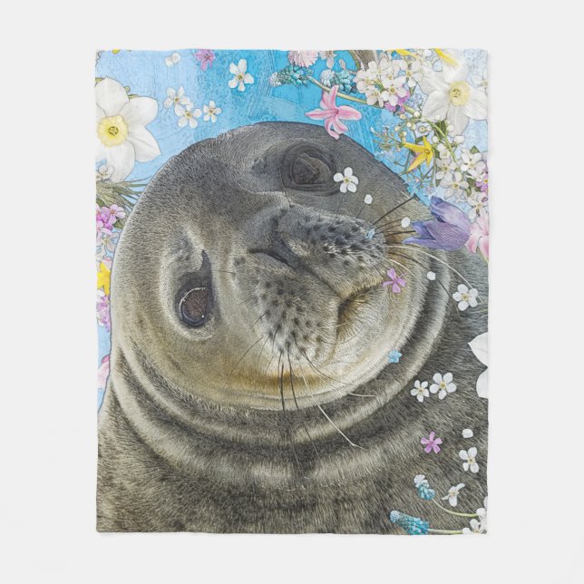 Seelöwe Schwimmen in Blume Fleecedecke (Vorderseite)