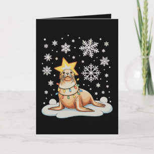 Seelöwe Weihnachtsbaumlichter Xmas Urlaub Schnee Karte
