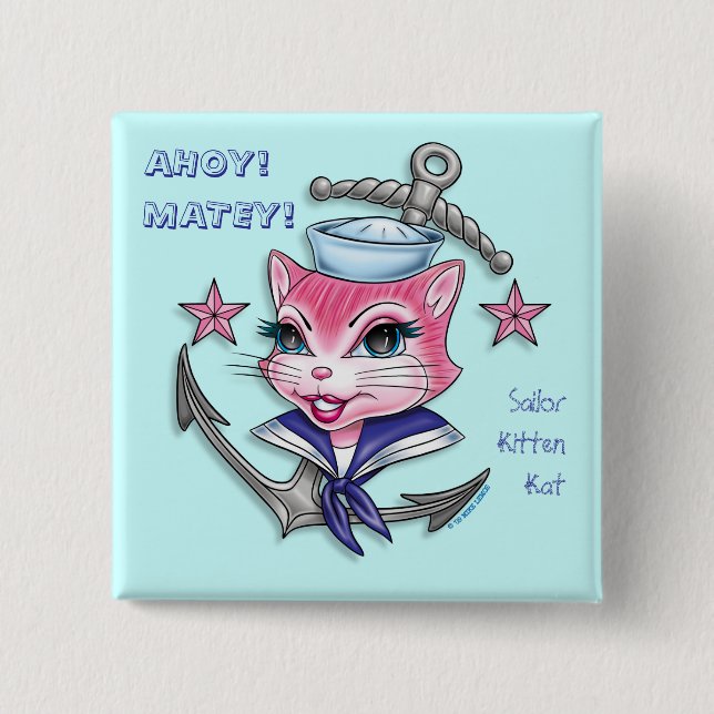 Seemann-Kätzchen Kat™ - Knopf Button (Vorderseite)