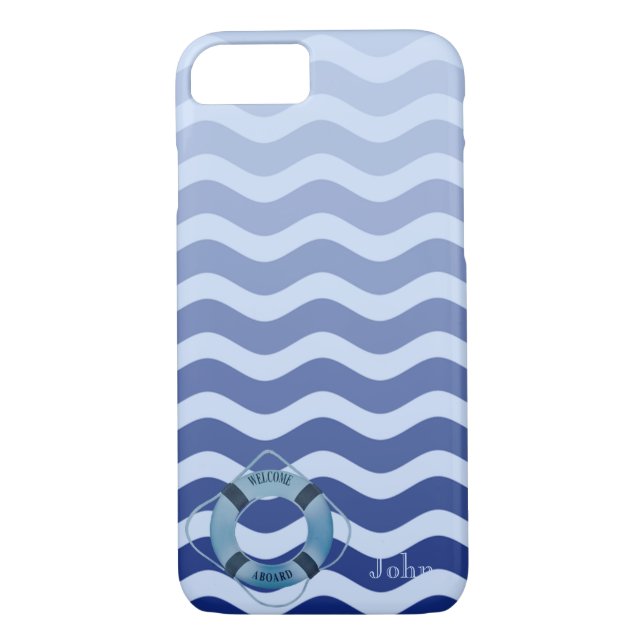 Seemann Navy Blue Waves Streifen Case-Mate iPhone Hülle (Rückseite)