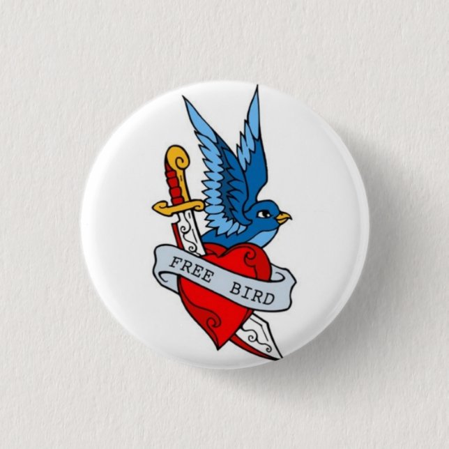 Seemann-Tätowierung - freier Vogel - Knopf Button (Vorderseite)