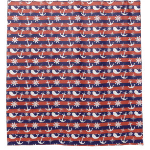 Seemannseemarineblau und rotes Streifenmuster Duschvorhang