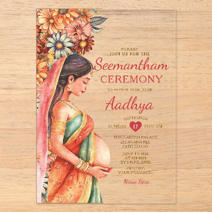 Seemantham Indian Baby Shower Valaikappu Mutter Acryleinladungen