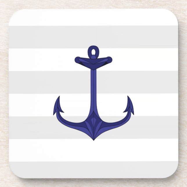 Seemarine-Blau-Anker-graues Weiß-Streifen Untersetzer (Vorderseite)
