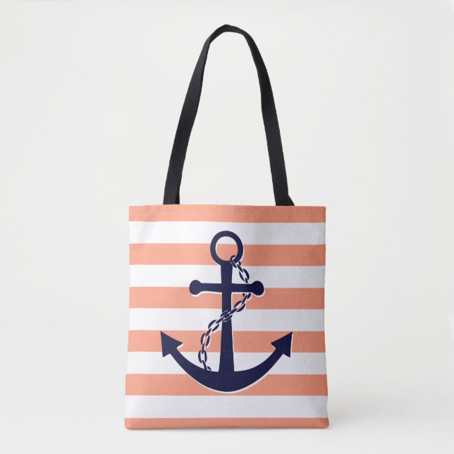 Seemarine-Blau-Anker-korallenroter Tasche (Vorderseite)