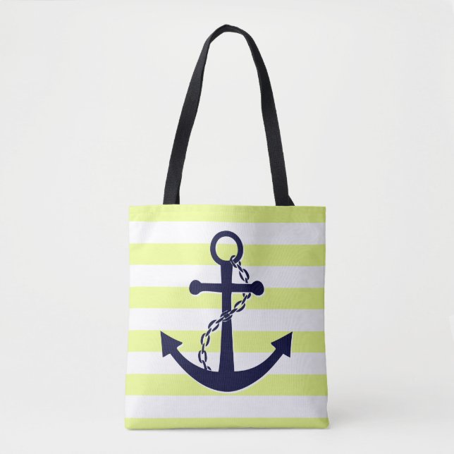 Seemarine-Blau-Anker-Strand Sun gelber gestreifter Tasche (Vorderseite)