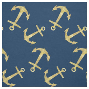 Seemarine-Blau-GoldGlitzer-Anker-Muster Stoff