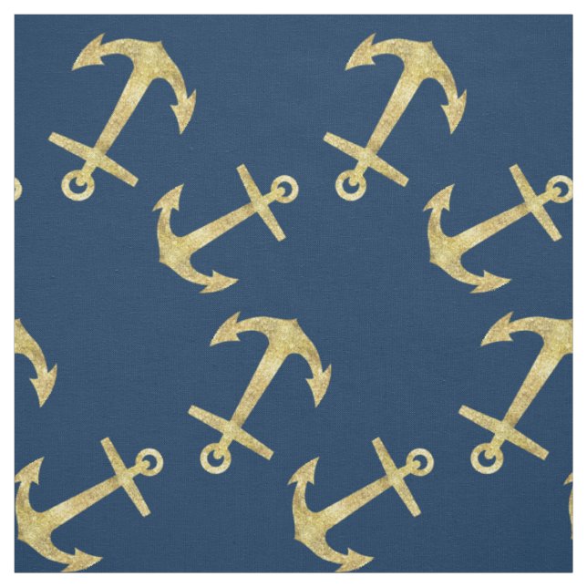 Seemarine-Blau-GoldGlitzer-Anker-Muster Stoff (Muster)