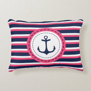 Seemarine-Blau-Pink-Streifen-Anker-Entwurf Zierkissen
