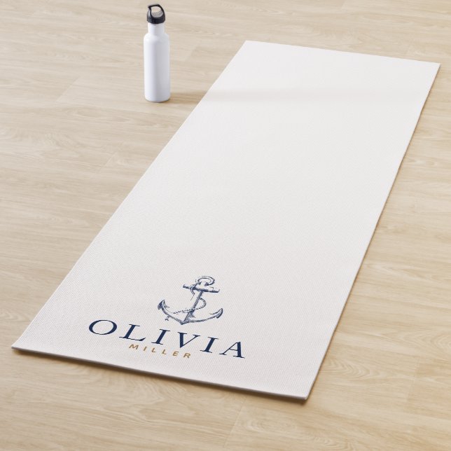 Seemarine-Blau-Skizze-Anker-Monogramm | Yogamatte (Beispiel)