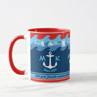 Seemonogramm-Anker bewegt Boots-rotes weißes Blau Tasse
