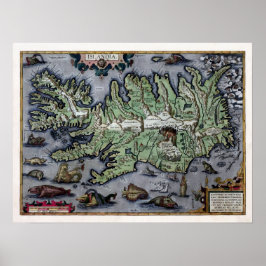 Seemonster von Island 1585 Karte Poster