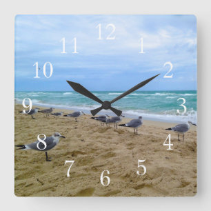Seemöwe-Strand-Uhr Quadratische Wanduhr
