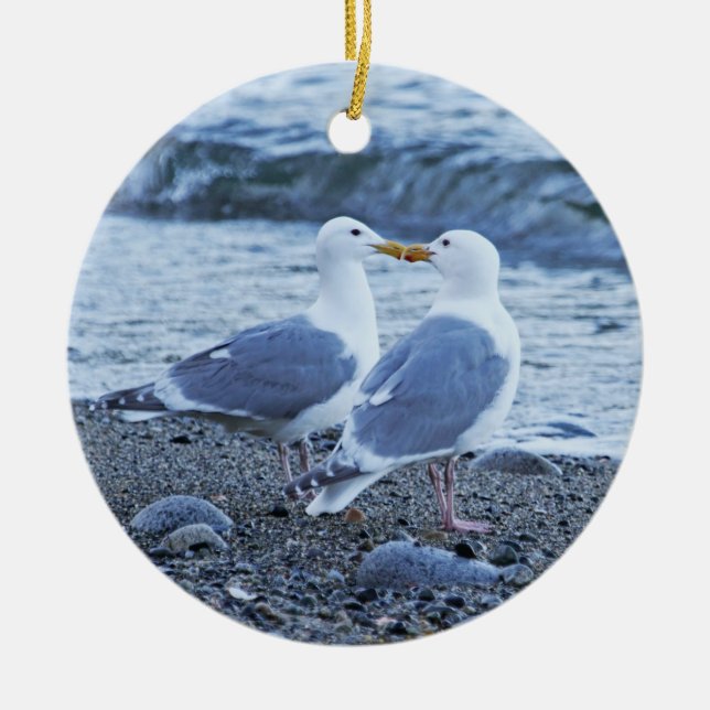 Seemöwen, die auf dem Strand-Foto küssen Keramik Ornament (Vorne)