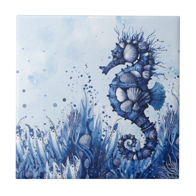 Seemuscheln Seepferdchen Fliese (Vorderseite)