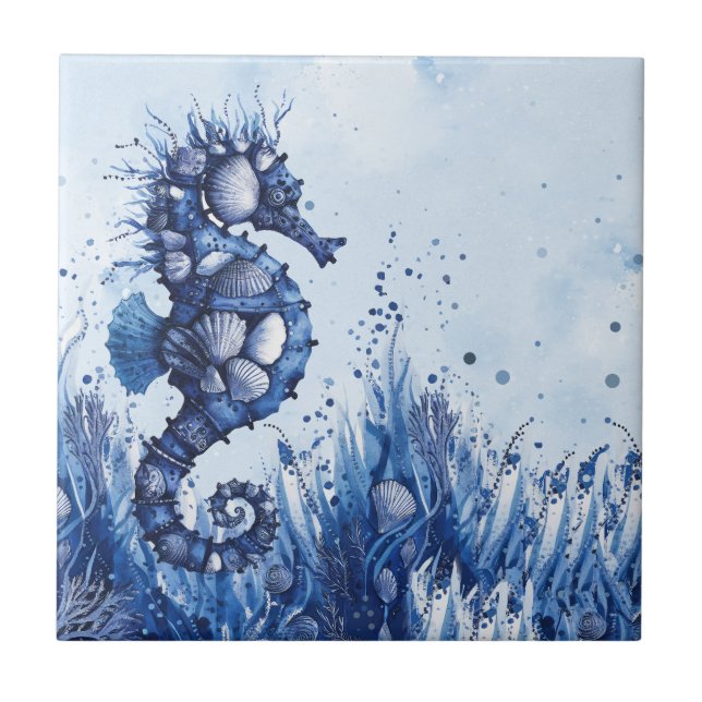 Seemuscheln Seepferdchen Fliese (Vorderseite)