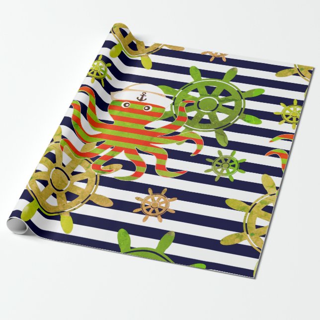 Seemuster der blauen Streifen der Marine Geschenkpapier (Ungerollt)