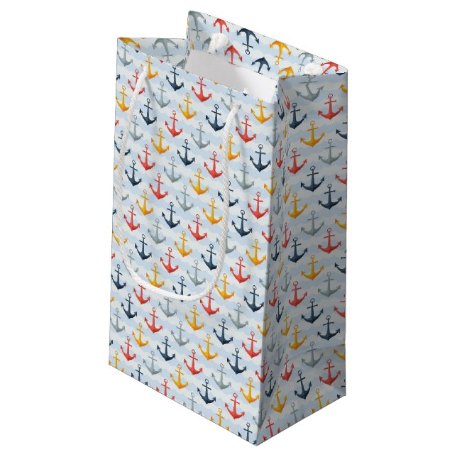 Seemuster mit Ankern Kleine Geschenktüte (Rückseite Schrägansicht)