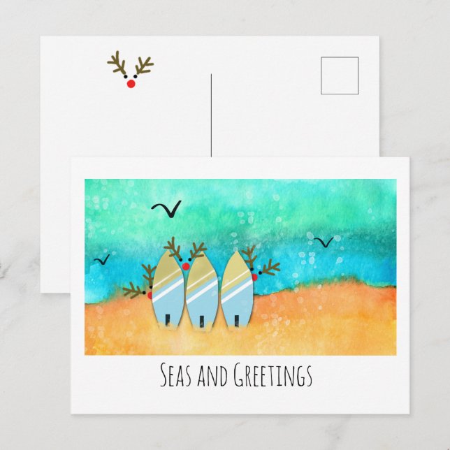 Seen und Grüße Weihnachten Strand mit Rudolph Postkarte (Vorne/Hinten)