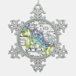 Seen Winnipesaukee Karte Schneeflocken Zinn-Ornament