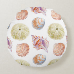 Seenahtloser Teil von Muscheln. Wasserfarbe Rundes Kissen