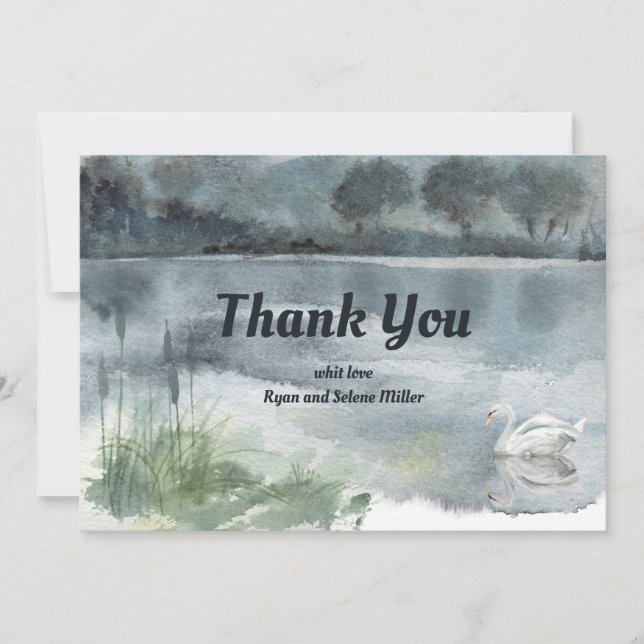 Seenlandschaft mit Schwänen Dankeskarte (Vorderseite)