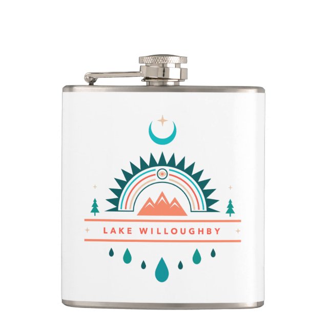 Seenwald-Vermont Boho Regenbogenmond Flachmann (Vorderseite)