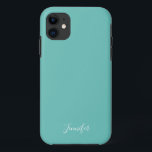 Seeoam Solid Color Seaside Custom Monogram Case-Mate iPhone Hülle<br><div class="desc">Chic solide Farbe Handy Gehäuse in der Meeresküste,  mein Lieblings-Schatten der Meeresgrün. Eine wunderschöne aquamarine Farbe mit Ihrem hübschen,  individuellen Monogramm. Personalisieren Sie mit Ihrem Namen in elegantem weißem Skript.</div>