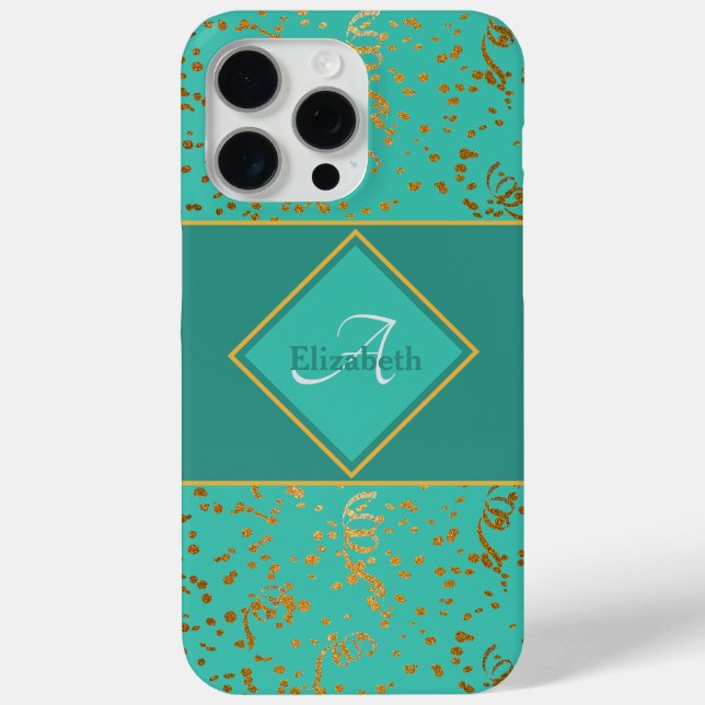 Seeoarm Green Gold Confetti Monogram Individuelle  Case-Mate iPhone Hülle (Rückseite)