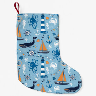 Seeozean-Blau und Orange Kleiner Weihnachtsstrumpf