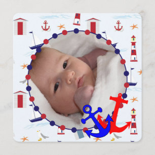 Seepersonalisierte Fotomitteilung des babyjungen Einladung