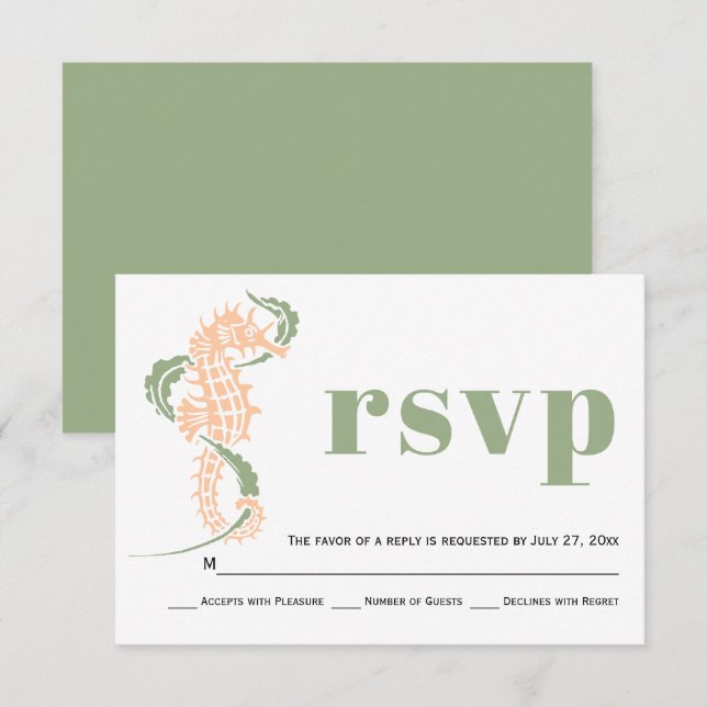 Seepferd, Algensaft, Pfirsichhochzeit RSVP Karte (Vorne/Hinten)