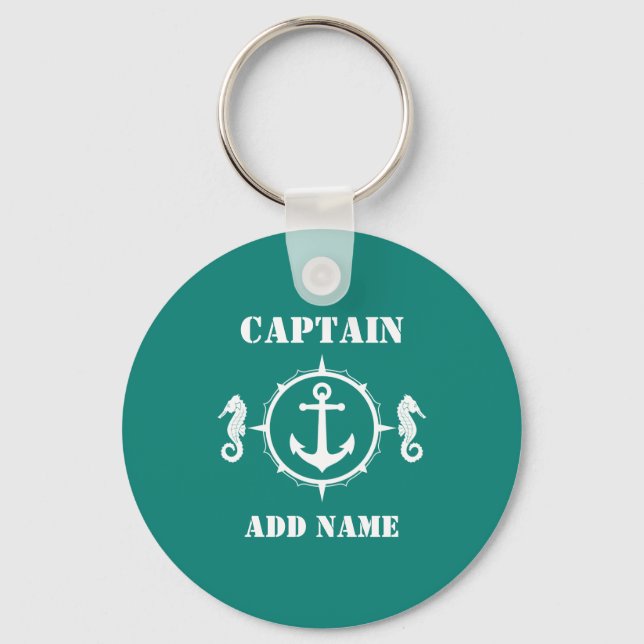 Seepferd Anchor Kapitän Name oder Bootname sh0a Schlüsselanhänger (Vorderseite)