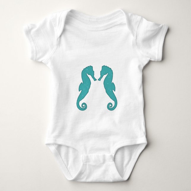 Seepferd aqua Silhouetten niedlich nautisch Baby Strampler (Vorderseite)