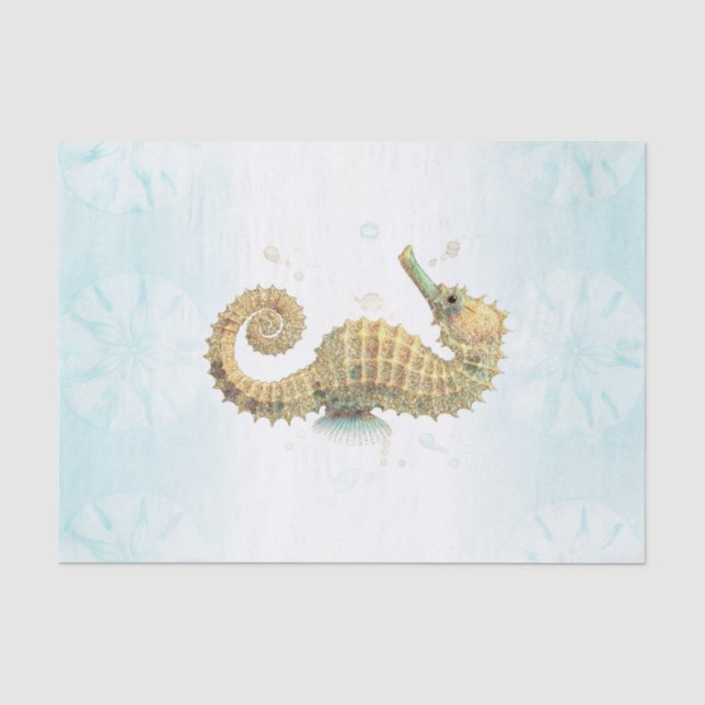 Seepferd Aquamarin & Gold Küstenstrand Seidenpapier (Vorderseite)