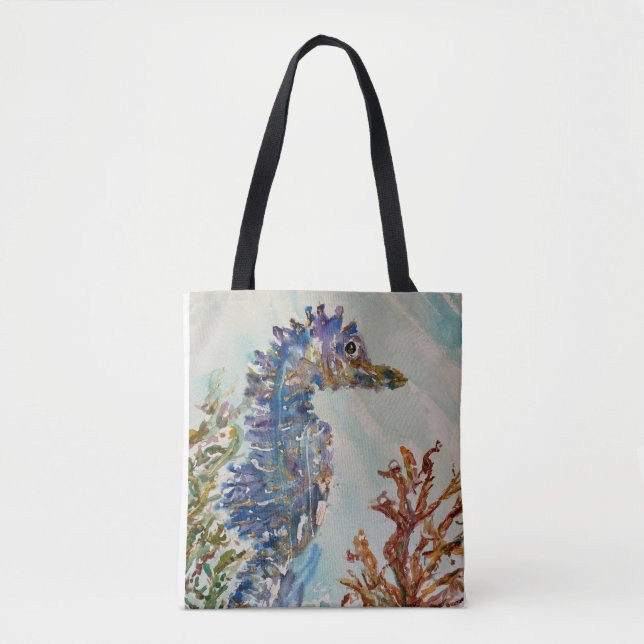Seepferd Aquarell Doppelseitige Tasche (Vorderseite)