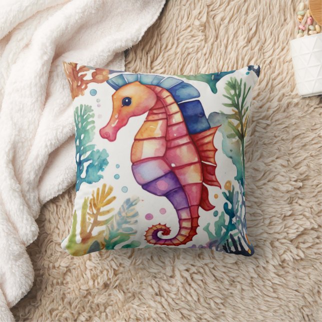 Seepferd Aquarelldruck Kissen (Decke)