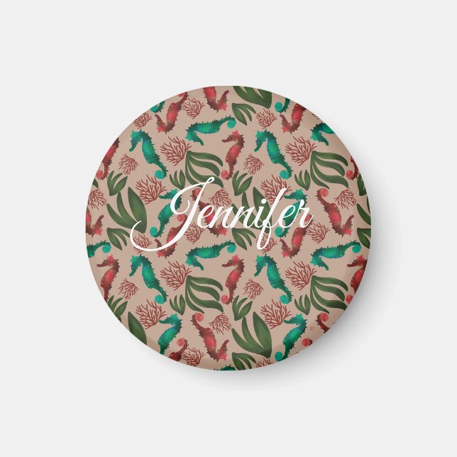 Seepferd Aquarellfarbe Rosa Personalisiert Magnet (Vorne)