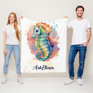 Seepferd Aquarellfarben Fleecedecke