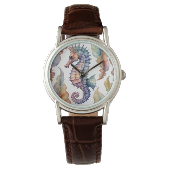 Seepferd Aquarellküste Armbanduhr (Vorderseite)