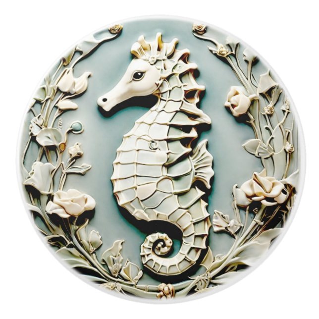 Seepferd Art Nouveau Imitats Relief Links gegenübe Keramikknauf (Vorderseite)