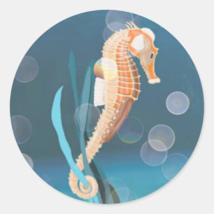 Seepferd auf Algen Runder Aufkleber