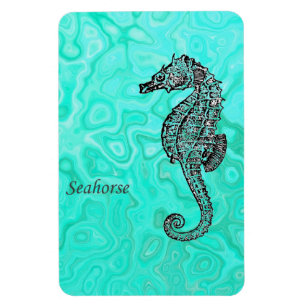 Seepferd auf Aqua-Spritzen-Türkis-Marmor-Muster Magnet