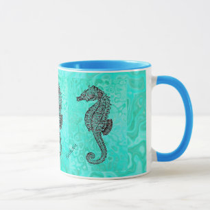 Seepferd auf Aqua-Spritzen-Türkis-Marmor-Muster Tasse