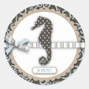 Seepferd Baby Boy Square Runder Aufkleber